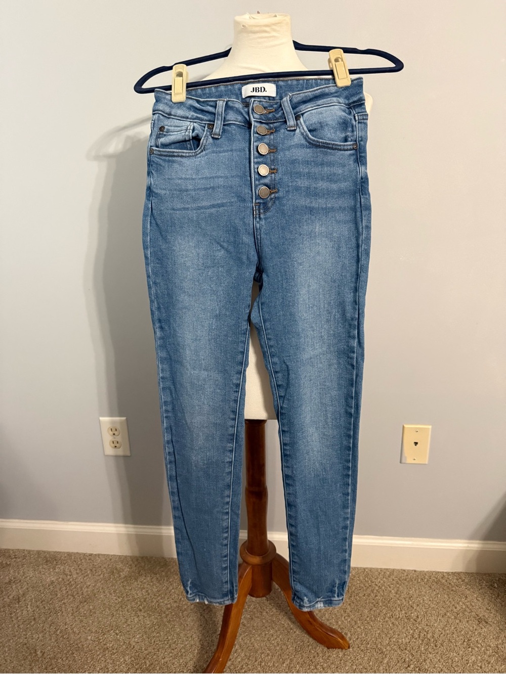 Just Black High-Rise Button-Fly Light Blue Jeans